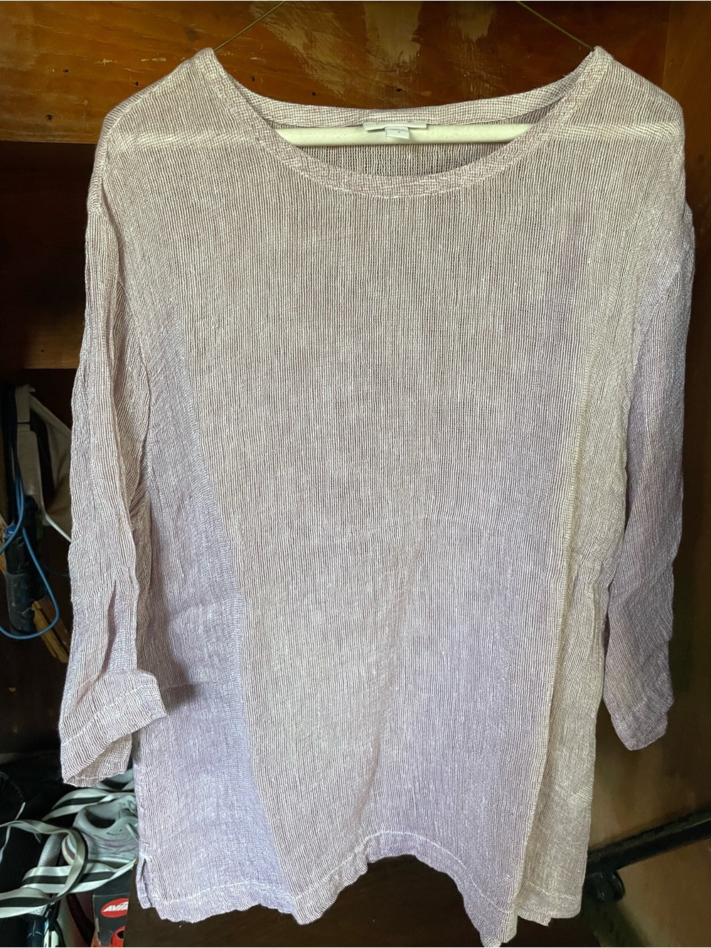 Pure Jill Women's Long Sleeve Linen-Blend Tunic in Light Mauve